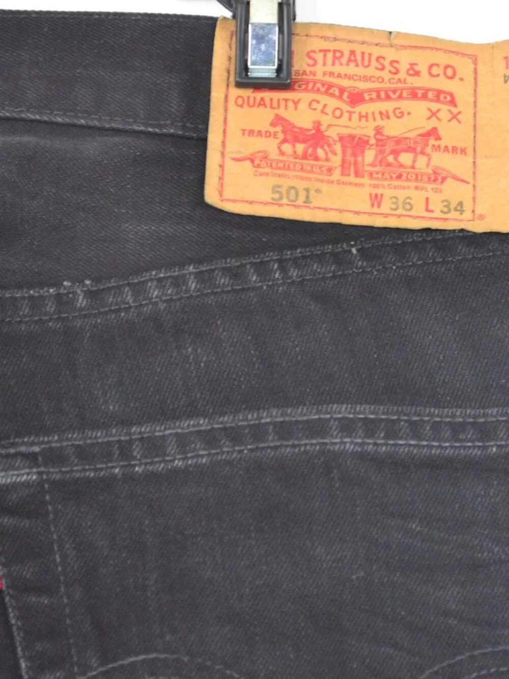 Levi's 501 Men's Size W36 L34 Black Button Fly Classic Fit Denim Jeans